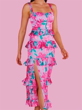 Show Me Your MuMu Monique Floral Tiered Ruffle Midi Dress